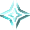 A four-pointed blue star with a glossy, crystalline texture and sharp geometric edges.