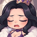 A chibi anime princess with long black hair and a crown, sighing with her eyes closed.