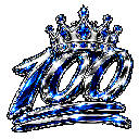 A metallic blue number 100 wearing a jeweled crown.
