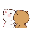 Milk and Mocha bears kissing each other with small hearts appearing above them.