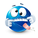 Blue smiley face pulling its mouth wide with fingers while sticking its tongue out.