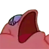 Patrick Star with his mouth wide open in a hysterical laughing expression.