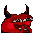 A red frog character with black horns and a devious, plotting grin.