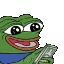 Pepe the Frog happily tossing stacks of cash into the air.