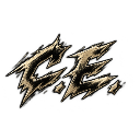 Letters G.E. in a jagged, distressed, metallic gold font on a black background.