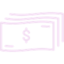 A stack of dollar bills outlined in glowing pink light.
