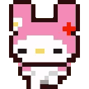 A pink and white pixelated bunny character with a red anger symbol on its head.