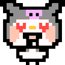 A gray character with a jester hat and heart-shaped eyes looking lovingly at the viewer.