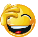 A yellow smiley face with a hand covering its forehead while laughing with its eyes closed.