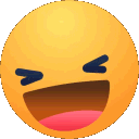 Four identical yellow faces with closed eyes and wide open mouths laughing in a horizontal row.