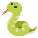 A cute green cartoon snake with a small orange tongue sticking out.