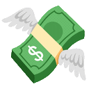 A stack of green dollar bills with small white wings attached to the sides.