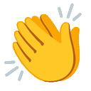 Hands clapping together with motion lines indicating a rhythmic applause.