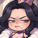 A queen with long black hair and a crown looking down with a disgusted and unimpressed facial expression.