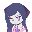 Anime girl with long purple hair looking sideways with a skeptical and unimpressed expression.