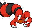 A red, cartoon-style hand with sharp white claws reaching forward in a grasping motion.