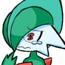 A green-haired creature with a white face crying with a single tear.