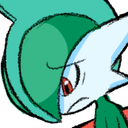 A white creature with a green head crest looking down with a sad and dejected expression.