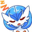 Gardevoir character with blue hair and closed eyes looking sleepy.