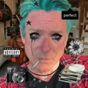 Person with teal hair and dark makeup crying black tears while holding a cigarette.