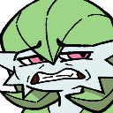 Gardevoir with a pained, grimacing expression and squinted eyes.