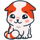 A small white and orange kitten looking down with a shy, blushing expression.