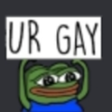 Pepe the Frog holding a white sign with black text that reads UR GAY.