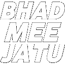 Text arranged in a grid with the words BHAD, MEE, and JATU in various bright colors against a white background.