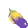 Abstract pixelated shapes in purple and yellow repeat in a diagonal pattern.
