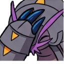 An armored creature with purple accents performing a facepalm gesture.
