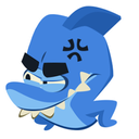 A cartoon blue shark with a visible anger vein symbol on its forehead and a grumpy expression.