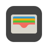 Wallet icon with colorful card slots inside a gray rounded square.