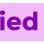 The letters ied in bold purple font on a light pink background.