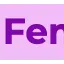 Letters F-e-n in bold purple font on a light pink background.