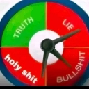A circular gauge with four quadrants labeled Truth, Lie, Holy Shit, and Bullshit, with a needle pointing toward the bottom r…