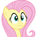 A light yellow pony with a pink mane and large blue eyes looking forward with a shy, gentle smile.