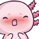 Axolotl with a bright pink blush and an open-mouthed expression.