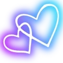 Two overlapping hearts outlined in white against a blue and purple gradient background.