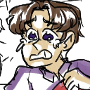 A young man with brown hair crying with large, exaggerated tears streaming down his face.