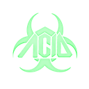 Biohazard symbol glowing in bright neon green with the word ACID in the center.