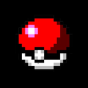 Sphere with a red top half and white bottom half in a pixel art style.