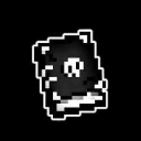 A small pixelated black book featuring a white skull icon on the cover.