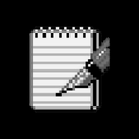 Notepad with a fountain pen resting on it in a classic pixel art style.