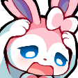Sylveon looking panicked with wide eyes and hands clutched to its head.