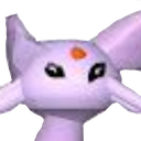 Espeon with a suspicious, side-eyeing expression and a small orange gem on its forehead.