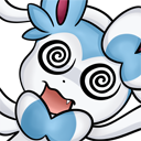 Sylveon with spiral eyes and an open mouth looking dazed and confused.