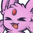 Espeon with a wide, mischievous grin and a red gem on its forehead.