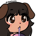 A cute anime girl with brown dog ears sipping a purple drink through a straw.