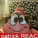 A pink star-shaped character wearing a black headset stares forward with a blank expression above a red bar with text.