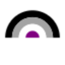 Asexual pride flag symbol with black, gray, white, and purple stripes.